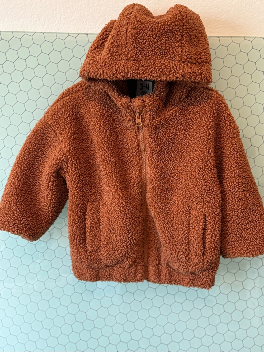 Cotton On Kids Hooded Sherpa Jacket Brown Girls 3-4